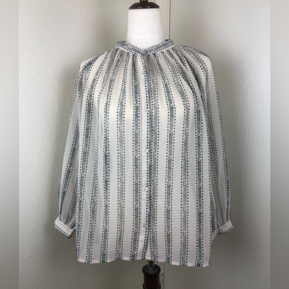 Lucky Brand Button Down Sheer Top Blouse Grey Size S